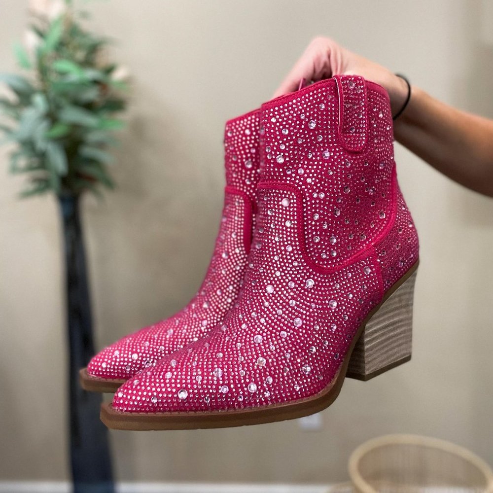 Kallie Hot Pink Rhinestone Covered Boots